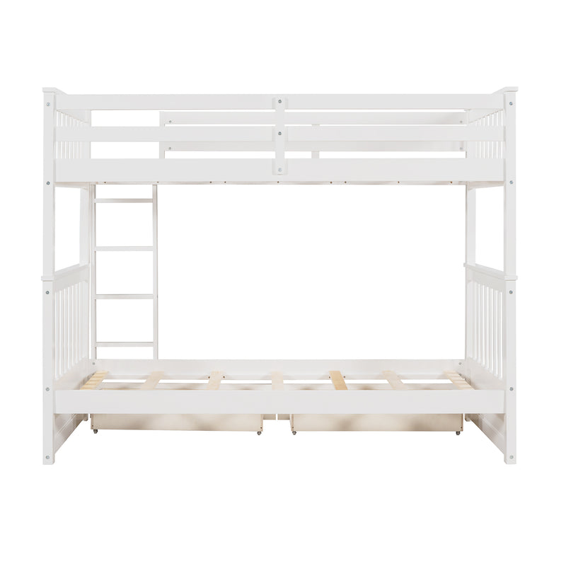 Twin-Over-Twin Bunk Bed with Ladders and Two Storage Drawers (White)(OLD SKU:LT000265AAK)