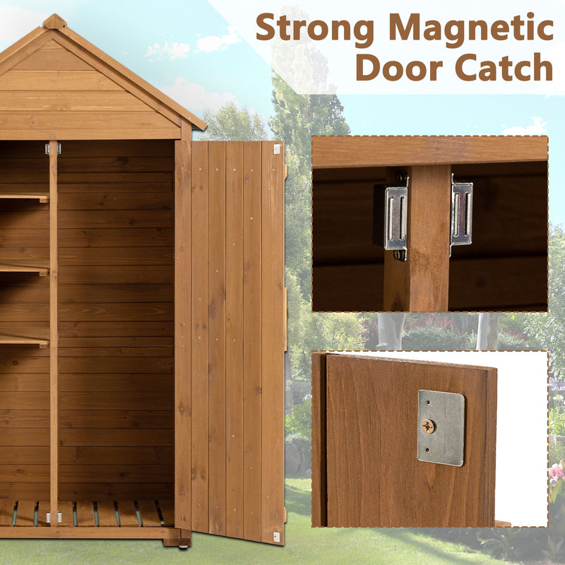 Outdoor Storage Cabinet, Garden Wood Tool Shed, Outside Wooden Shed Closet With Shelves And Latch For Yard