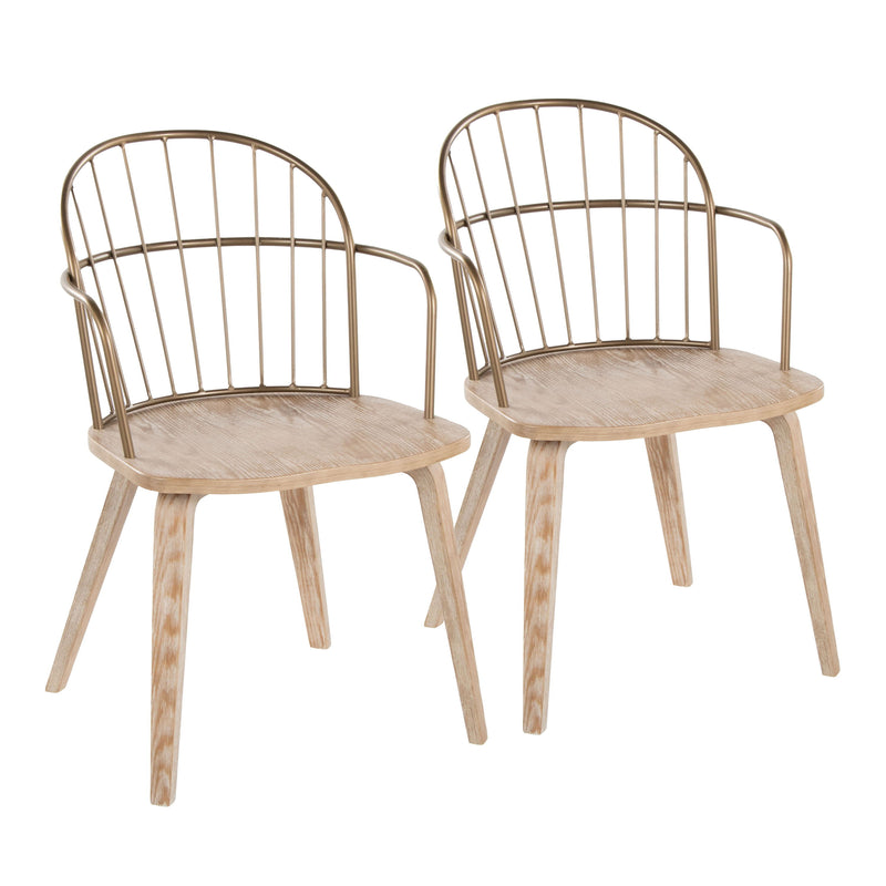 Riley - Farmhouse Arm Chair (Set of 2) - White Washed / Antique Copper