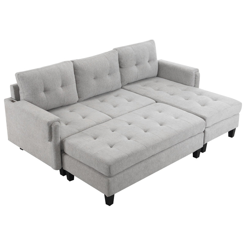 L Shaped Sofa Sectional Couch Sofa Bed With Two USB Ports, A Movable Ottoman And A Reversible Chaise Lounge For Living Room