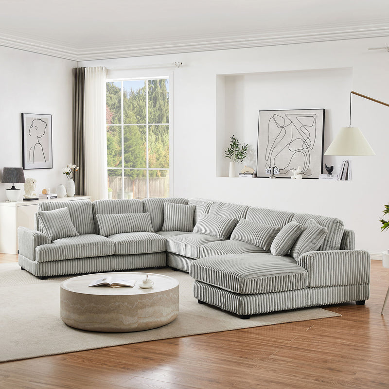 Oversized Sectional Sofa U - Shaped Sofa Couch Modern Sofa Upholstered In Soft Corduroy With A Chaise Lounge For Living Room