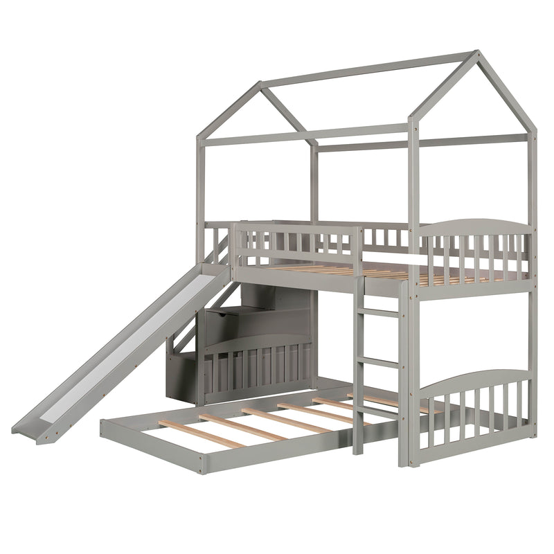 Twin Over Twin Bunk Bed with Two Drawers and Slide, House Bed with Slide, White(OLD SKU :LP000129AAE)