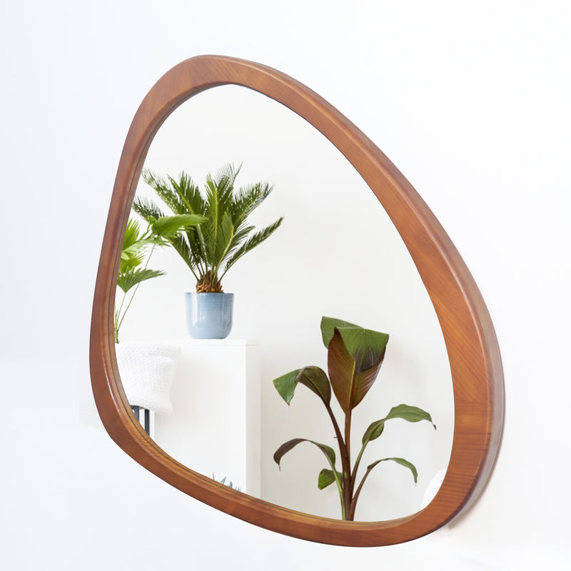 Asymmetrical Wall Mirror Wooden Framed Mirror Large Sized Dressing Mirror, For Living Room, Bedroom, Bathroom, Hallway Or Entry Way - Natural Wood