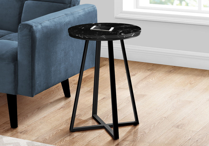 Accent Table, Side, Round Marble Look Contemporary & Modern - Black