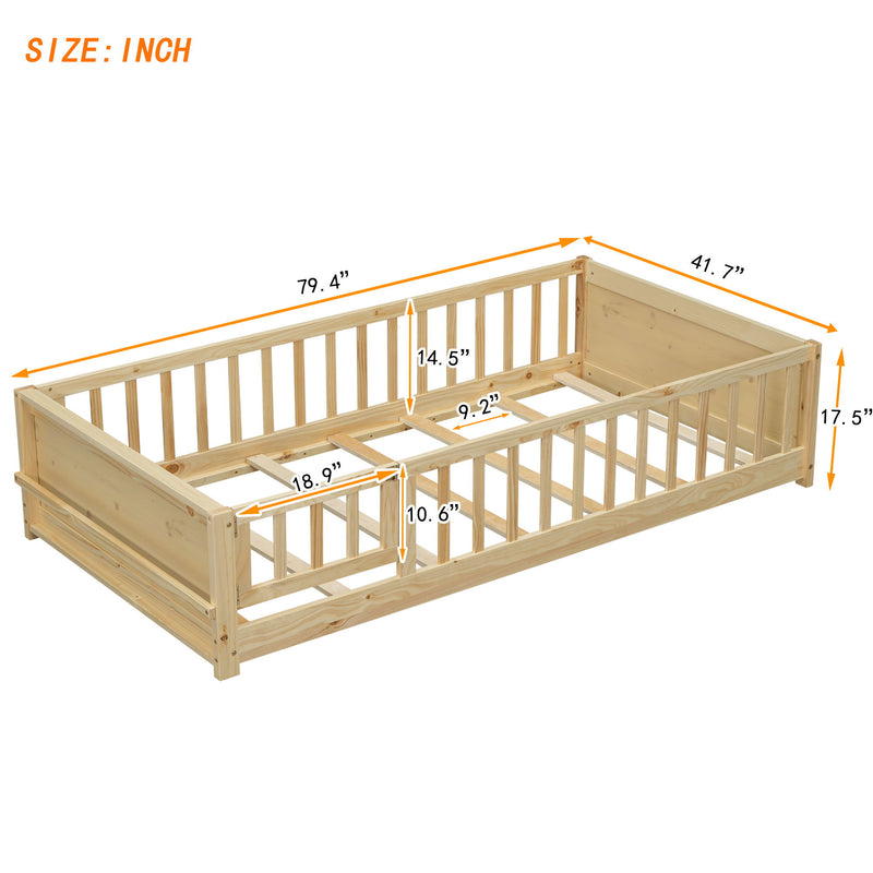 Floor Platform Bed With Built-In Book Storage Rack, Door