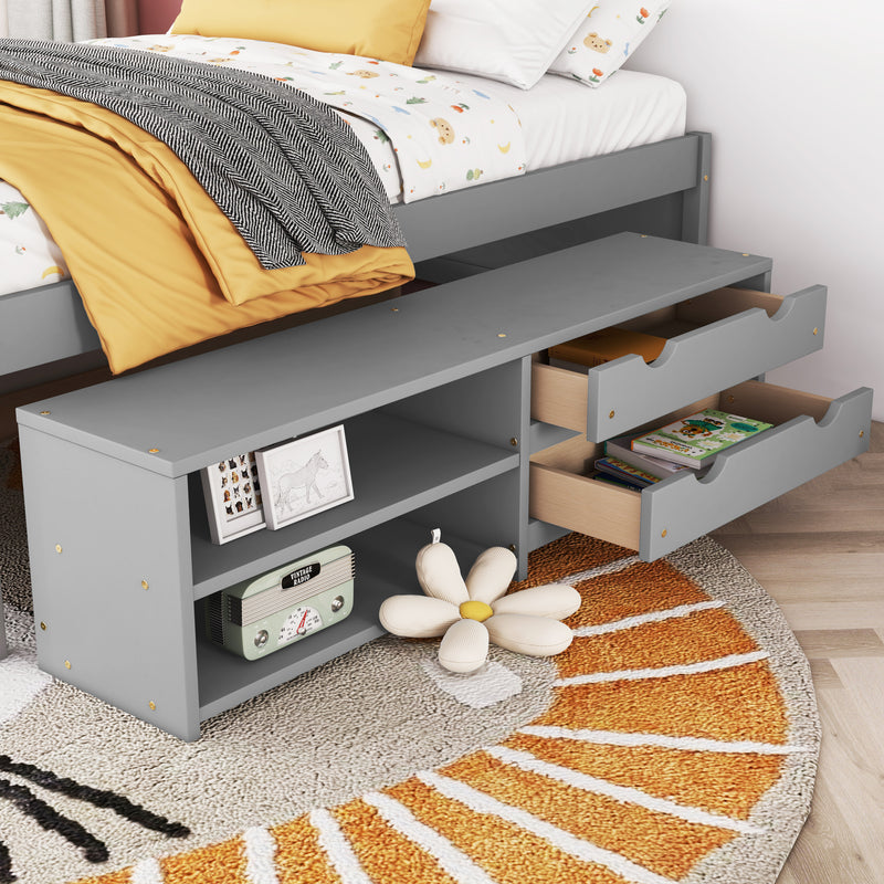 Versatile Full Bed with Trundle,Under bed Storage Box and Nightstand .Grey