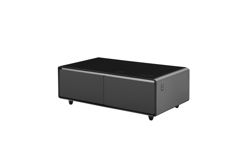 Modern Smart Coffee Table With Built-In Fridge, Bluetooth Speaker, Wireless Charging Module, Touch Control Panel, Power Socket, USB Interface, Outlet Protection, Atmosphere Light