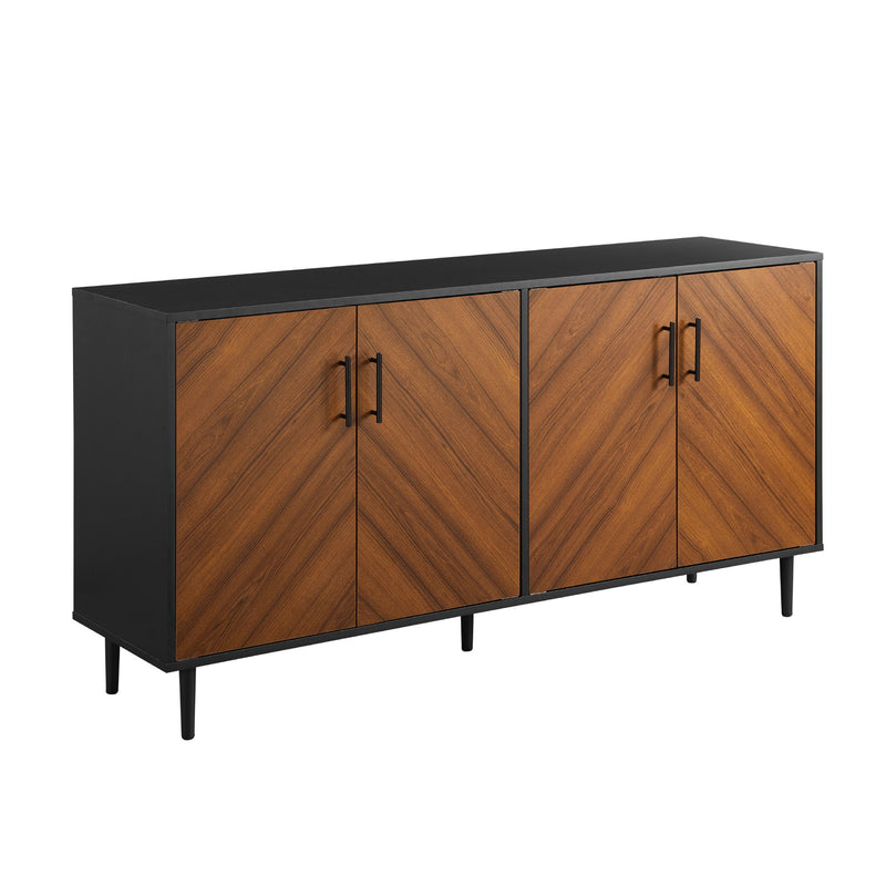 Mid-Century Modern Faux Bookmatch Door Buffet - Acorn / Solid Black