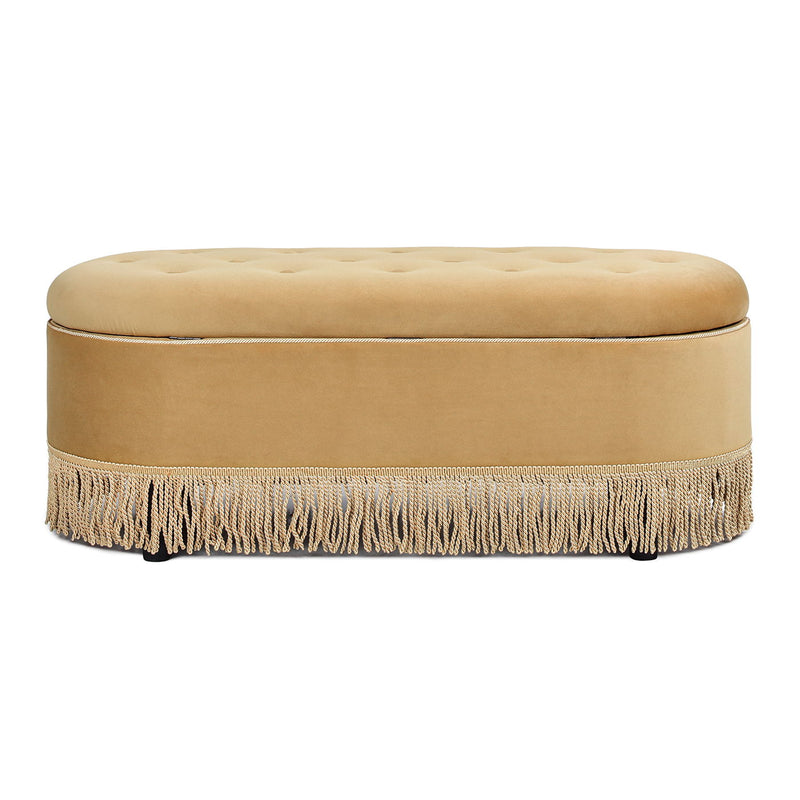 Melinda - Oval Tufted Bullion Fringe Storage Bench