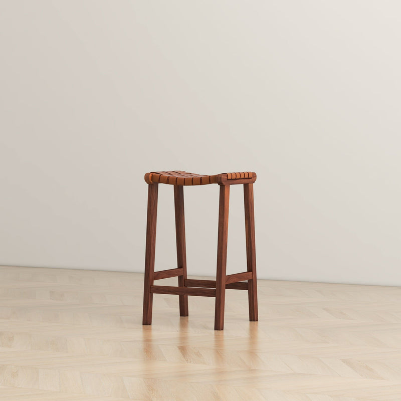 James - Mid-Century Modern Genuine Leather Counter Stool