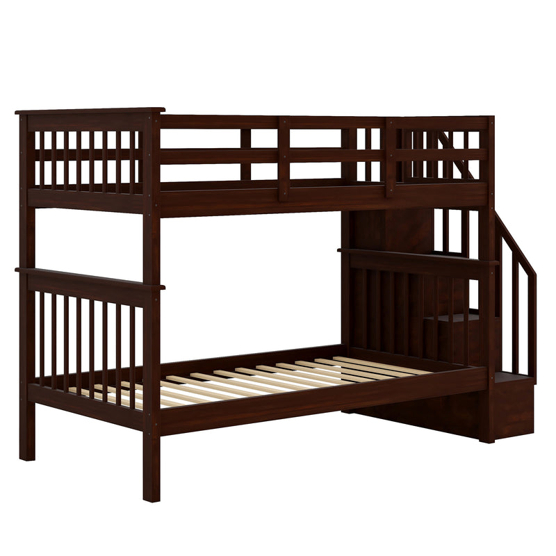 Stairway Twin-Over-Twin Bunk Bed with Storage and Guard Rail for Bedroom, Dorm, Espresso color(OLD SKU :LP000109AAP)