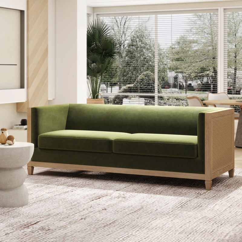 Georgia - Cane Tuxedo Sofa - Olive Green