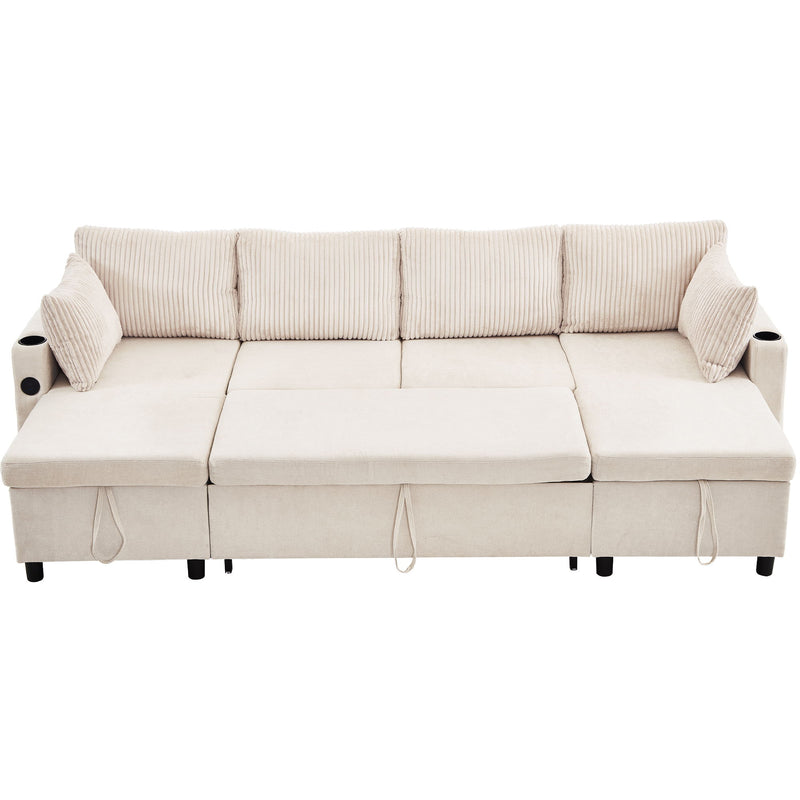 Sectional Sofa Pull Out Sofa Bed Versatile Sofa Sleeper With Large Storage Space, Two USB Ports And Two Cup Holders For Living Room