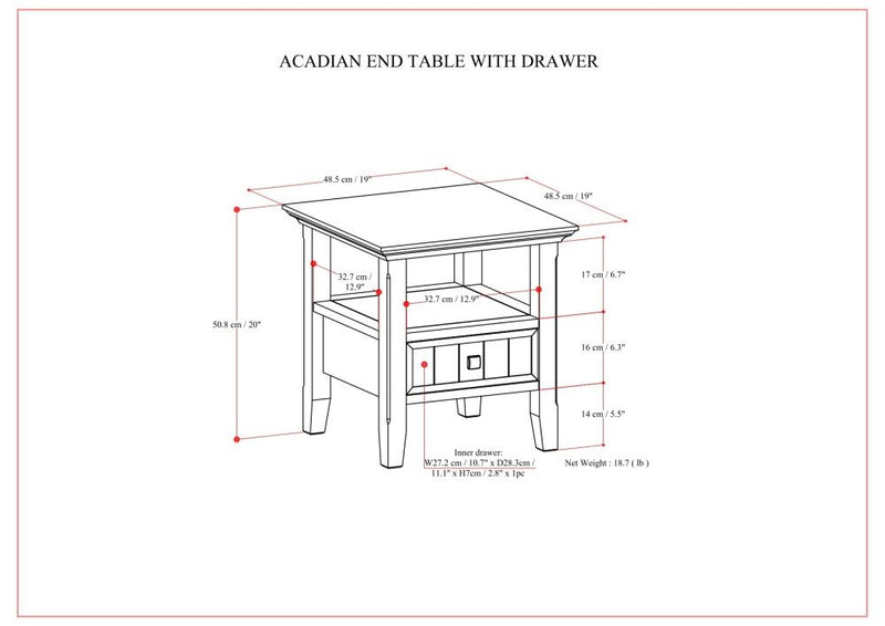 Acadian - End Table With Drawer - Brown