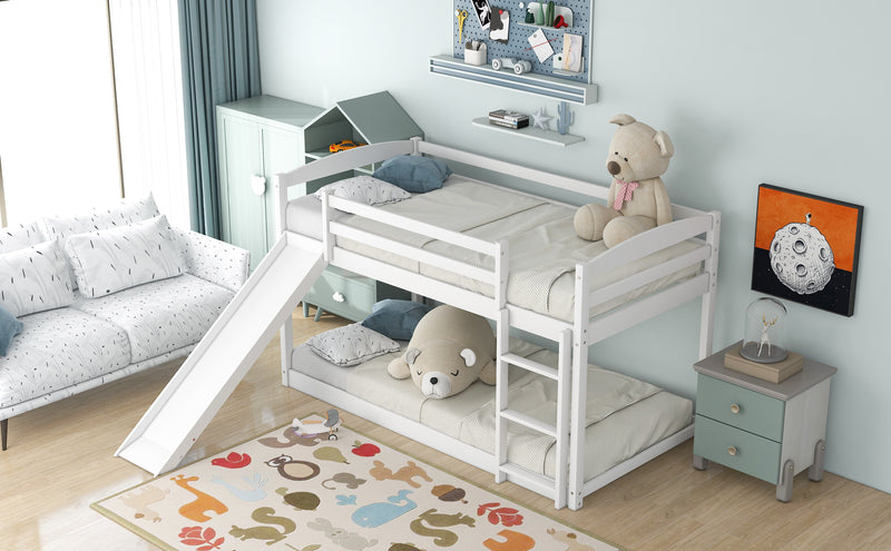 Twin over Twin Bunk Bed with Convertible Slide and Ladder , White(Old SKU:WF281725AAK)