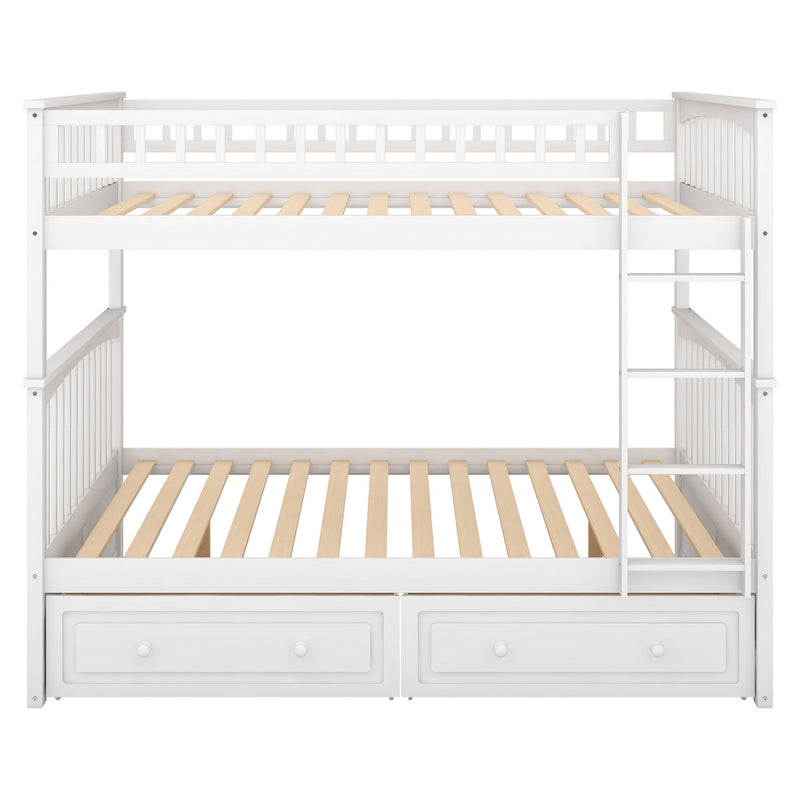 Full Over Full Bunk Bed With Drawers, Convertible Beds - White