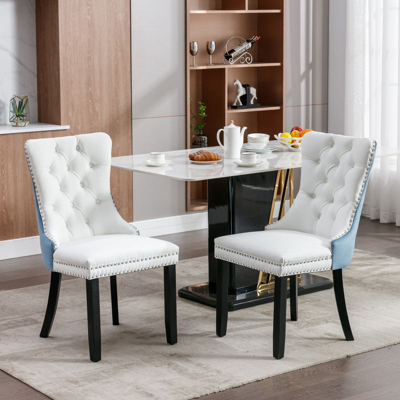 Nikki - Modern, High-End Tufted Solid Wood Contemporary PU And Velvet Upholstered Dining Chair With Wood Legs Nailhead Trim (Set of 2)