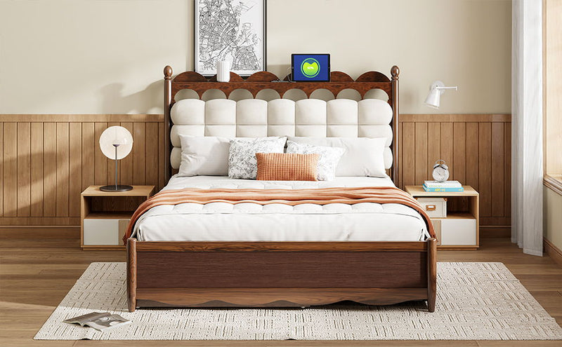 Storage Platform Bed, With 2 Big Drawers, Trundle, One Set Of Sockets & USB Ports