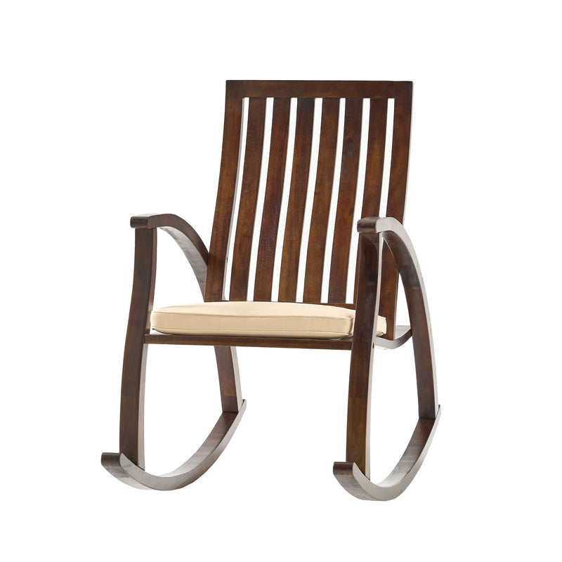 Acacia Wood Rocking Chair With Cushion - Brown