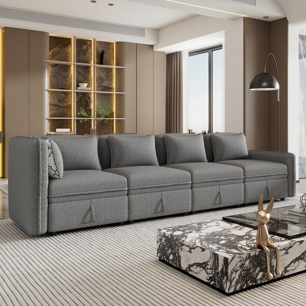 122.8" Convertible Modular Minimalist Sofa Free Combination 4 Seater Sofa Chenille Fabric Sectional sofa with 5 Pillows for Living Room, Office, Apartment, Small Space, Gray