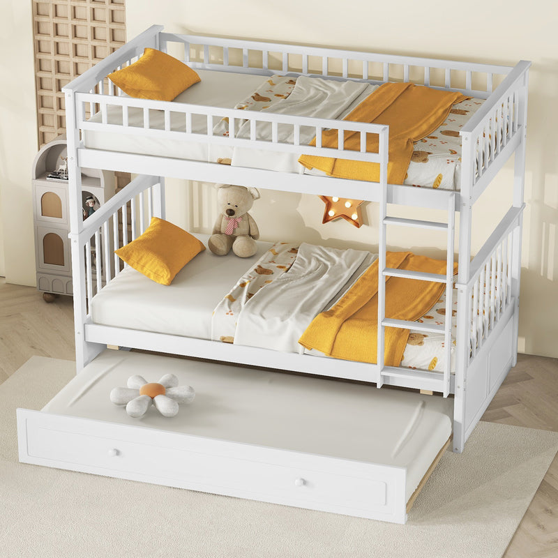 Twin over Twin Bunk Bed with Twin Size Trundle, Convertible Beds, White