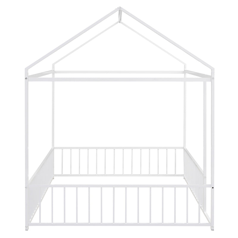 Metal Bed House Bed Frame With Fence, For Kids, Teens, Girls, Boys