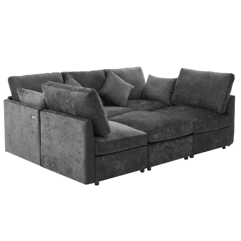 Sectional Sofa Modular Sofa U - Shaped Sofa Couch Sofa Bed L - Shaped Sofa With A Movable Ottoman And Two USB Ports For Living Room