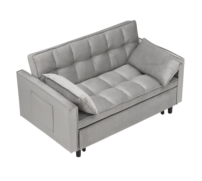 Modern Velvet Sofa, Sofa Pull-Out Bed, Small Love Seat Casual Sofa With Back, With Pillow, Pockets, Living Room Furniture, 3 In 1 Convertible Sleep Sofa Bed