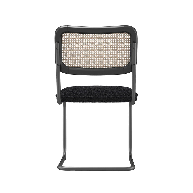 Teddy Velvet Dining Chair With High-Density Sponge, Rattan Chair (Set of 2) For Dining Room, Living Room - Black