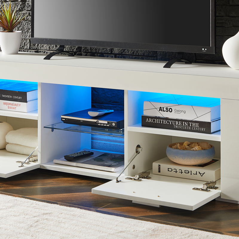 White morden TV Stand with LED Lights,high glossy front TV Cabinet,can be assembled in Lounge Room, Living Room or Bedroom,color:WHITE