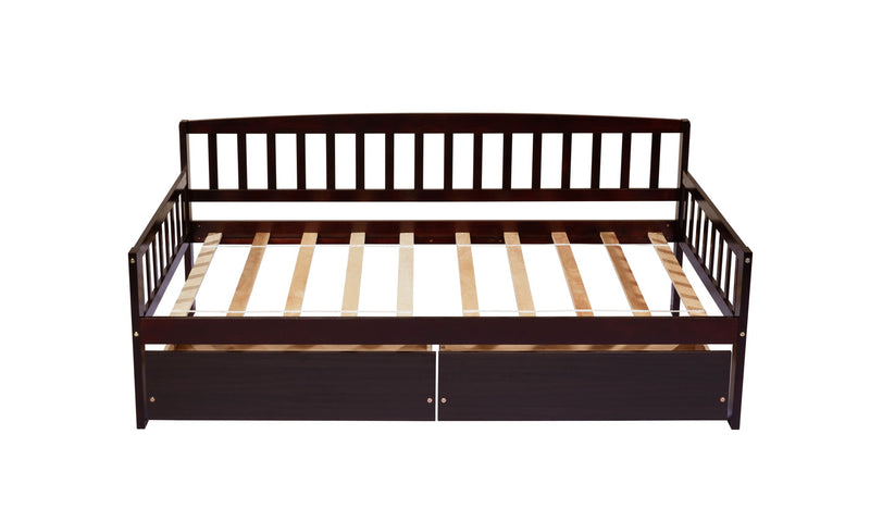 Pine Wood Daybed With Two Storage Drawers, Sofa Bed With Bed Platform Of 10 Support Slats