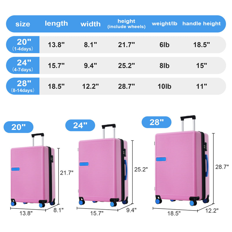 Contrast Color 3 Piece Luggage Set Hardside Spinner Suitcase With Tsa Lock 20" 24' 28" Available