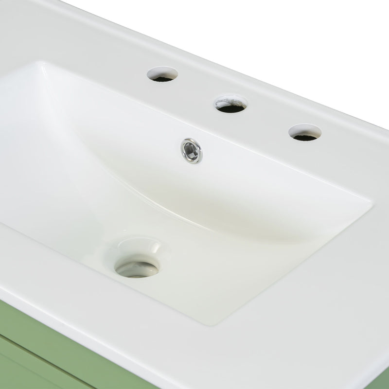 Elegant Floating Bathroom Vanity Sink And Cabinet Combo 1 Door And 2 Drawers - Green