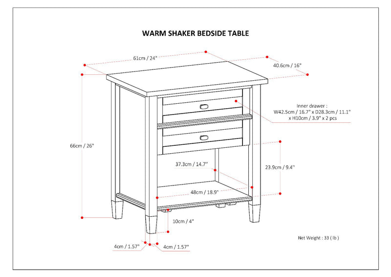 Warm Shaker - Bedside Table - Light Golden Brown