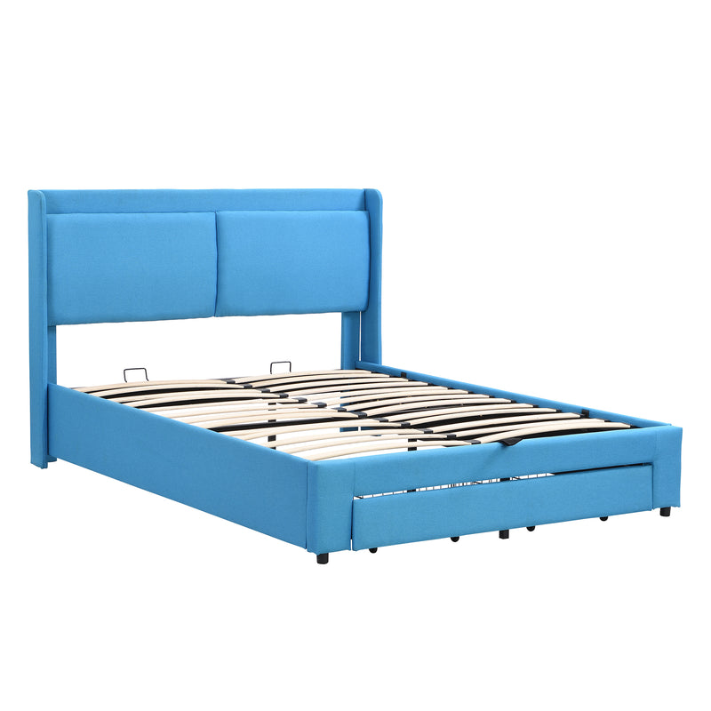 Queen Size Storage Upholstered Hydraulic Platform Bed with 2 Drawers, Blue