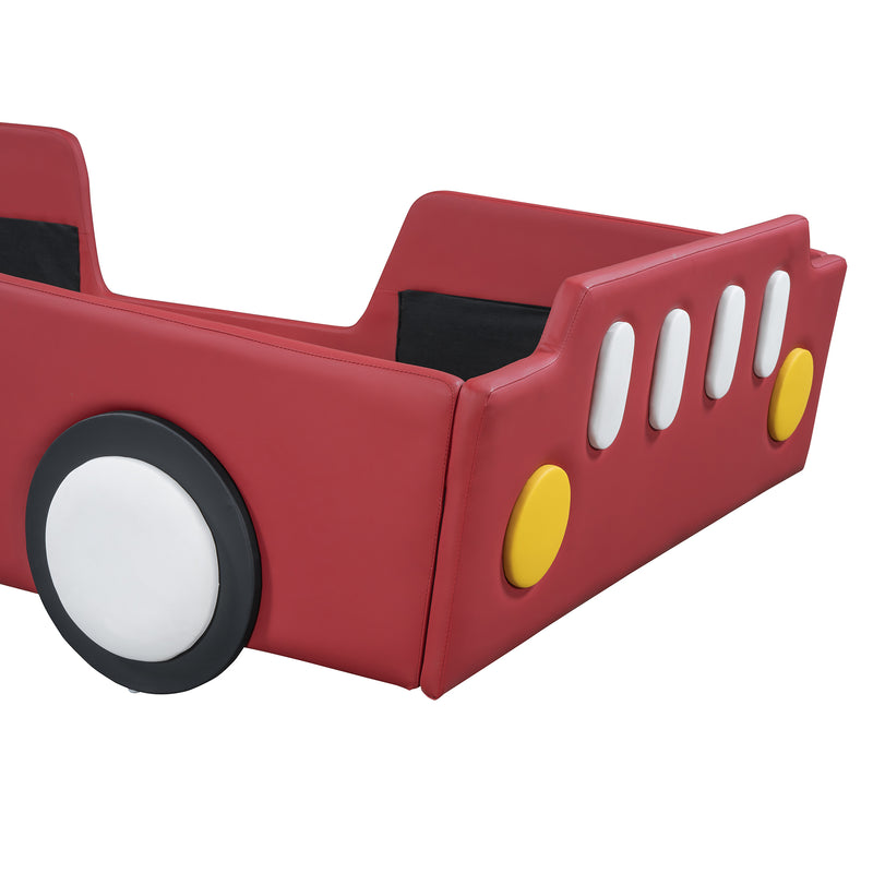 Twin Size Race Car-Shaped Platform Bed with Wheels,Red