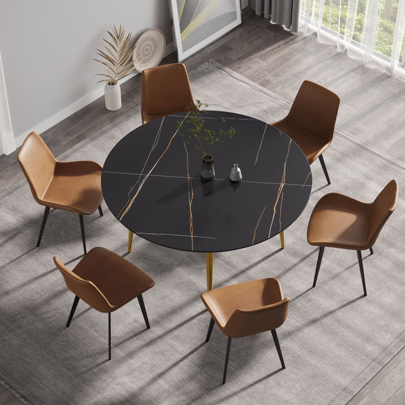 Modern Man-Made Stone Round Dining Table-Position For 6 People