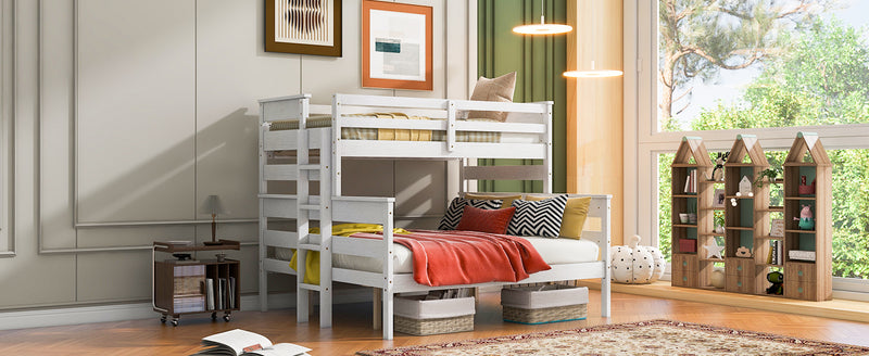 Wood Twin XL over Queen Bunk Bed with Ladder, White