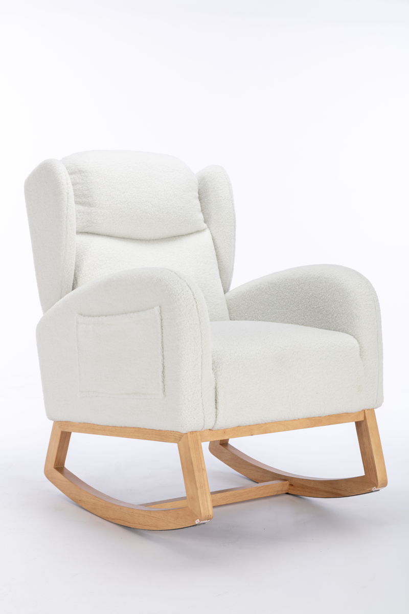 Teddy Fabric Rocking Chair With Packet Wood Legs - Ivory