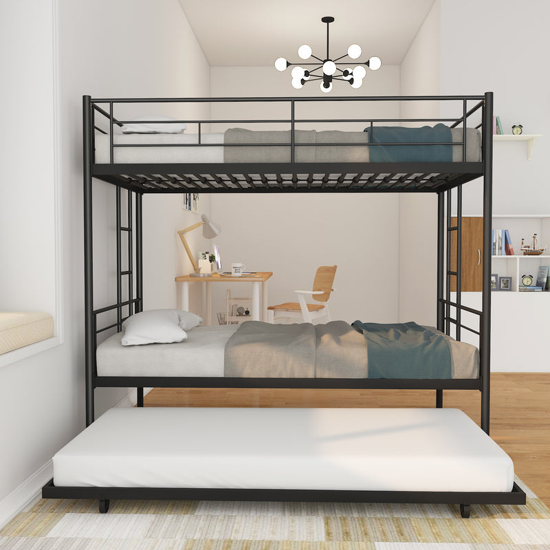 Twin Over Twin Metal Bunk Bed Frame with Trundle（Upgrade reinforcement version）