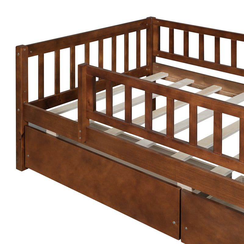 Twin Size Daybed Wood Bed with Two Drawers, Walnut