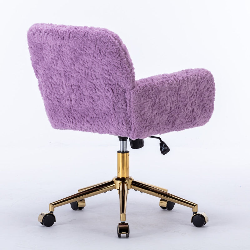 Office Chair, Artificial Rabbit Hair Home Office Chair With Golden Metal Base, Adjustable Desk Chair Swivel Office Chair, Vanity Chair