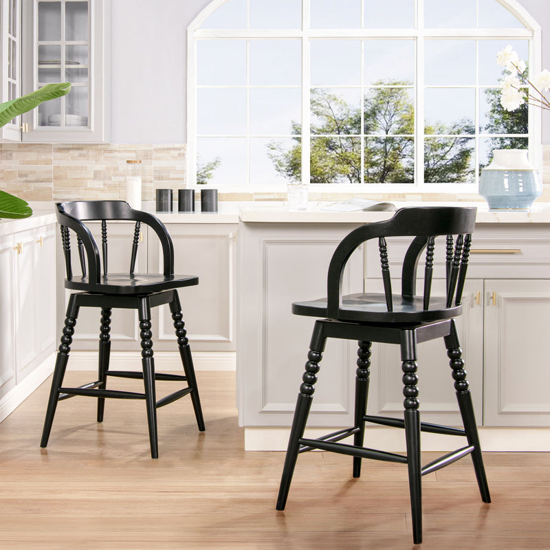 Breda - Turned Bubble Spindle Low Back Counter Stool - Black