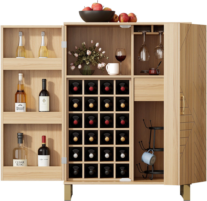 Modern Home Bar Cabinet Carved Wine Cabinet With Storage - Natural