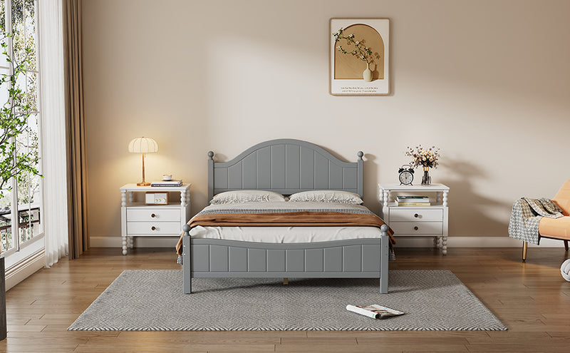 Traditional Concise Style Gray Solid Wood Platform Bed, No Need Box Spring, Full