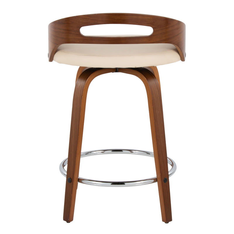 Cassis - Mid-Century Modern Fixed Height Counter Stool With Swivel (Set of 2) - Beige / Walnut