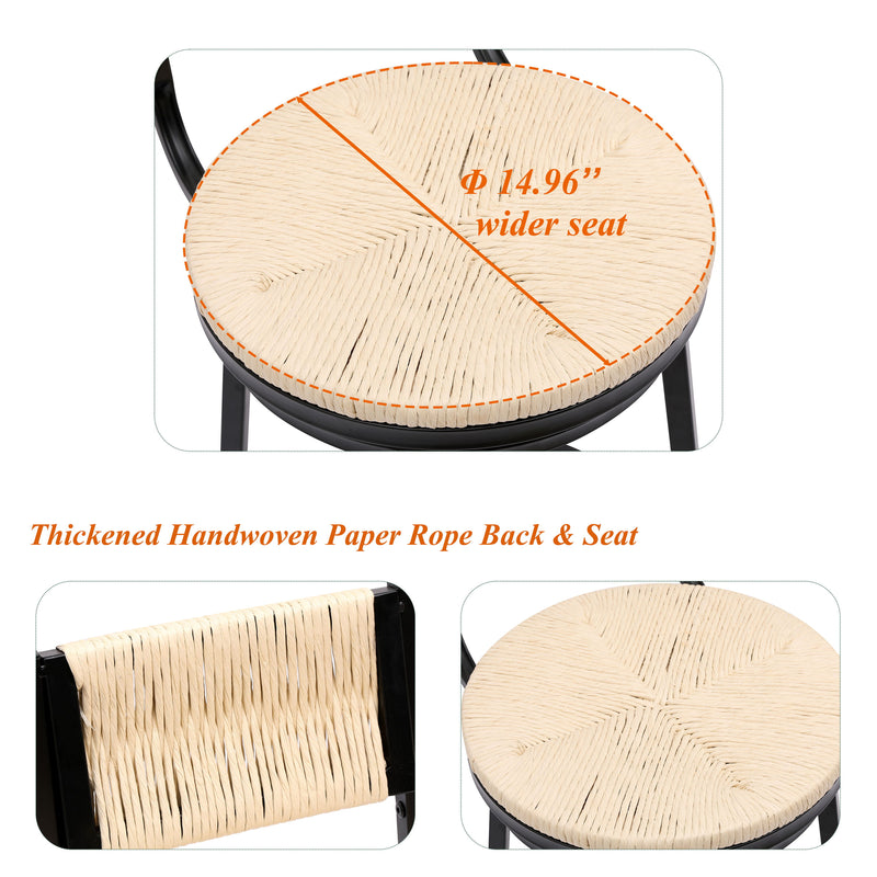 Bar Stools Swivel Counter Chairs With Metal Frame Hand Woven Paper Rope Dining Barstools For Kitchen Counter (Set of 2)