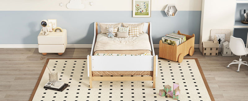 Bed With Headboard, Footboard, Safeguards, Built-In Bed-End Book Storage Rack