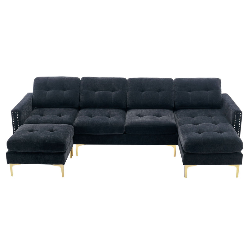 L-Shape Convertible Sectional Sofa Couch With Movable Ottoman For Living Room