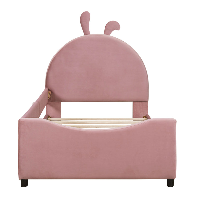 Twin Size Upholstered Daybed with Rabbit Ear Shaped Headboard, Pink